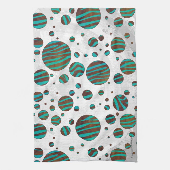 Brown and Teal Polka Dot Zebra Kitchen Towel (Vertical)