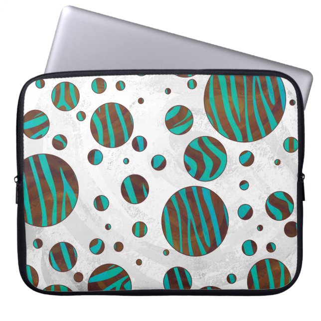 Brown and Teal Polka Dot Zebra Laptop Sleeve (Front)