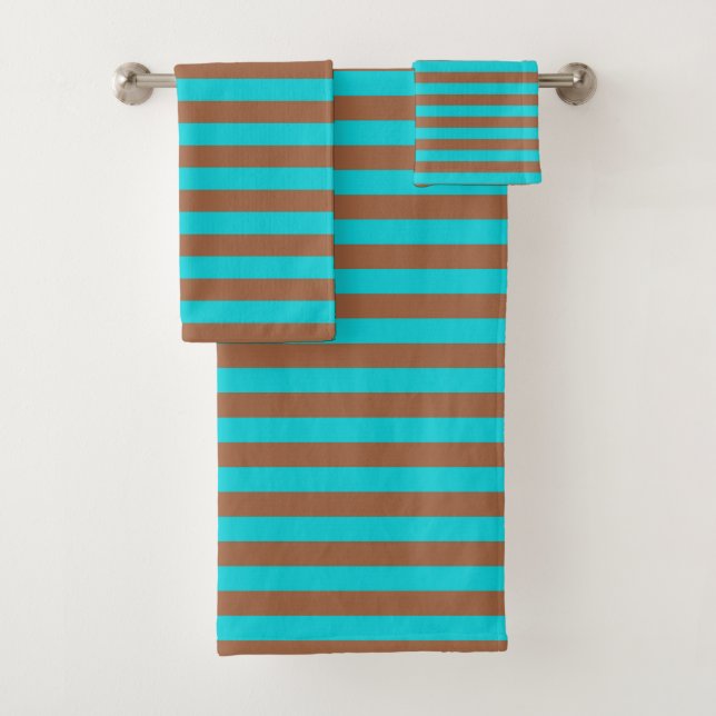 Brown and Teal Stripes Bath Towel Set (Insitu)