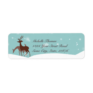 Brown and Teal Winter Deer in Snow