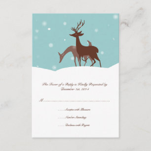 Brown and Teal Winter Deer Wedding RSVP Card