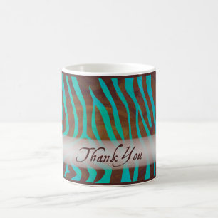 Brown and Teal Zebra Pattern Thank You Coffee Mug