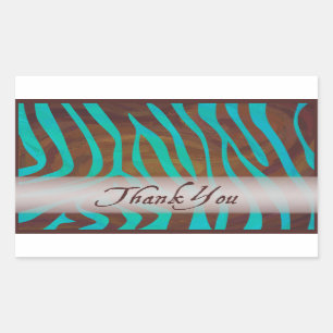 Brown and Teal Zebra Pattern Thank You Sticker