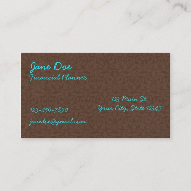 Brown and Turquoise Pattern Business Cards (Front)