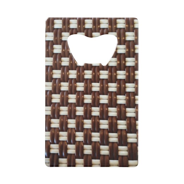 Brown and White Basket Weave Wallet Bottle Opener (Front)