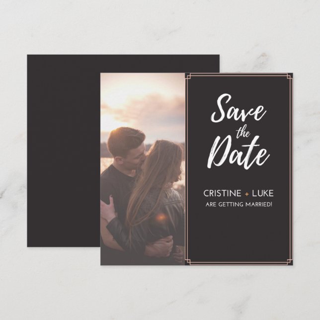 Brown and white Bordered Save the Date Invitation (Front/Back)