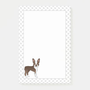 Brown And White Boston Terrier Cartoon Dog & Paws Post-it Notes