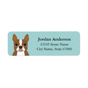 Brown and White Boston Terrier Dog Address Label