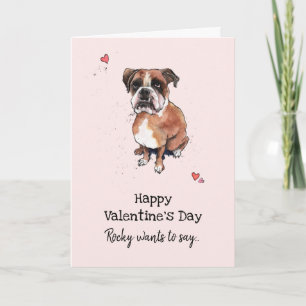 Brown and white Boxer dog Valentine’s day Card