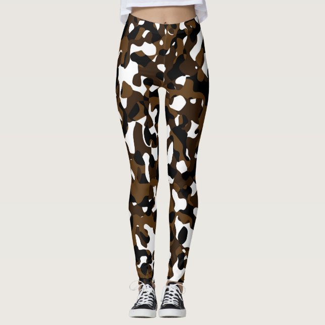 Brown and White camo Abstract Leggings (Front)