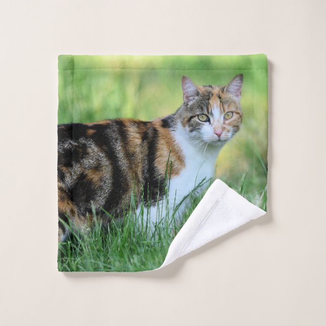 Brown and white cat bath towel set (Wash Cloth)