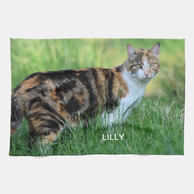 Brown and white cat kitchen towel (Horizontal)