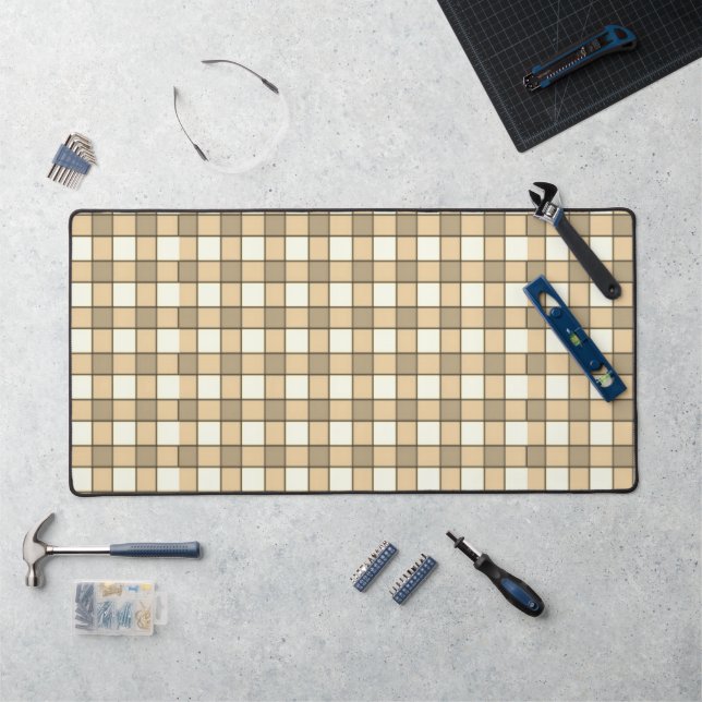 Brown and white check blocks desk mat (Workstation)