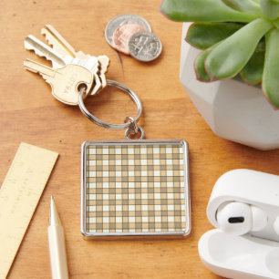 Brown and white check blocks keychain