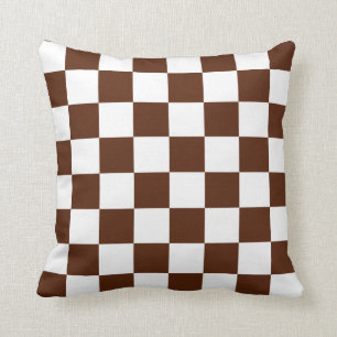 Brown and White Checks Throw Pillow