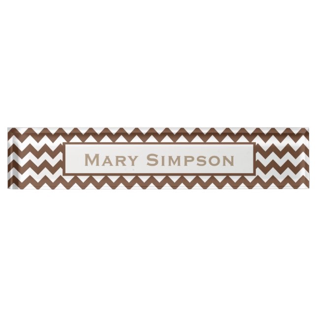 Brown and White Chevron Print Name Plate (Front)