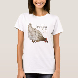 Brown and White Chicken with  "Zero Clucks" text T-Shirt