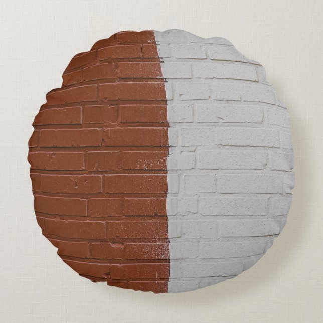Brown and white concrete wall round pillow (Front)