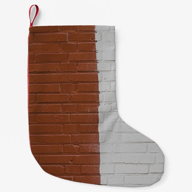 Brown and white concrete wall small christmas stocking (Front)