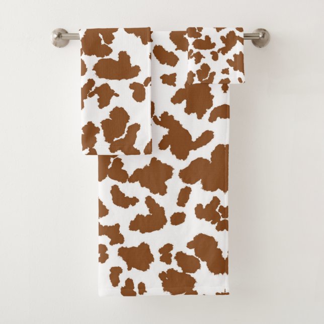 Brown And White Cow Hide Fur Pattern  Bath Towel Set (Insitu)