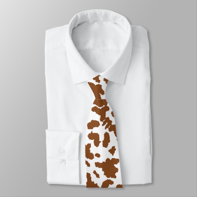 Brown And White Cow Hide Fur Pattern Tie (Tied)