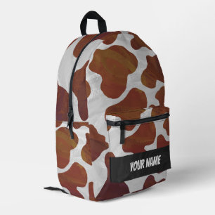 Brown and White Cow Pattern Monogram Printed Backpack