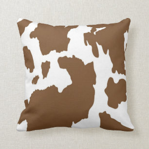 Brown and White Cow Print Throw Pillow