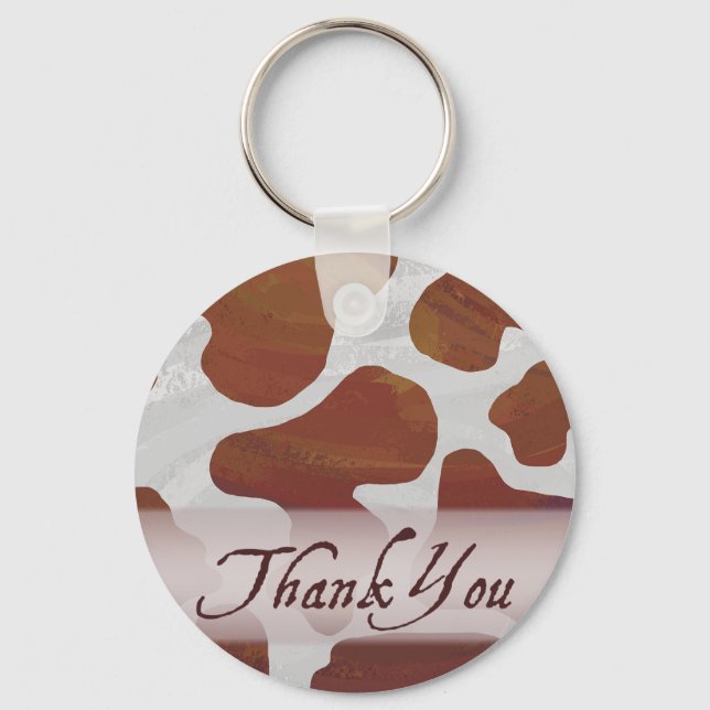 Brown and White Cow Spots Thank You Keychain (Front)