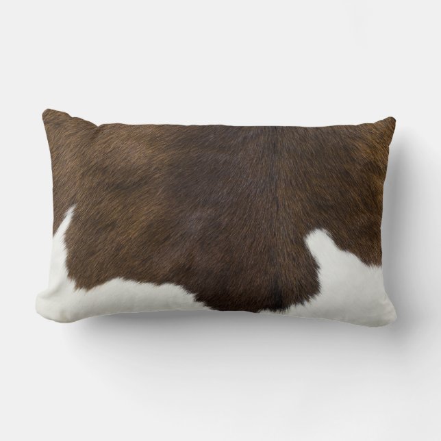 Brown and White Cowhide Lumbar Pillow (Front)