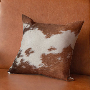 Brown and white cowhide texture 2 throw pillow