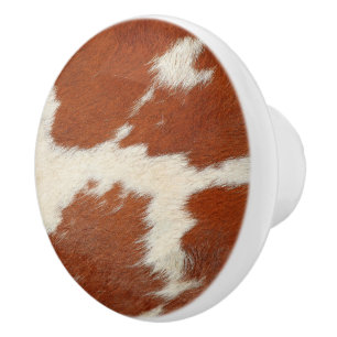 Brown and white cowhide texture ceramic knob