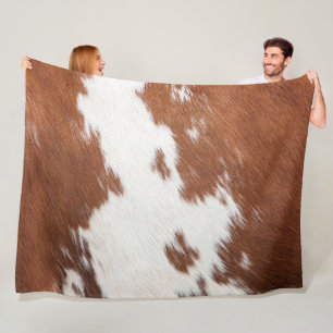 Brown and white cowhide texture fleece blanket