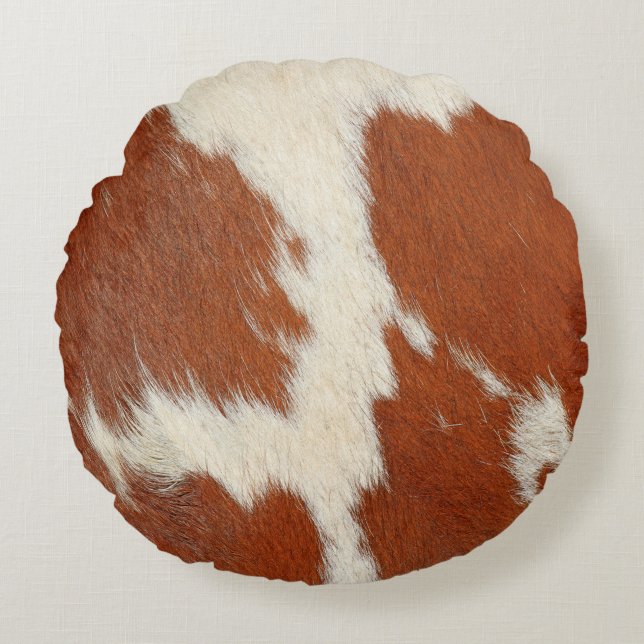 Brown and white cowhide texture round pillow (Front)