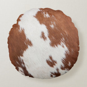 Brown and white cowhide texture round pillow