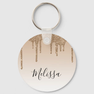 brown and white custom name glitter keychain