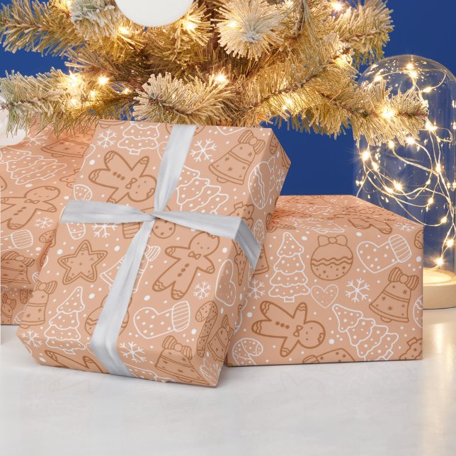 Brown and White Cute Modern Christmas Wrapping Paper (Holidays)