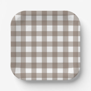 Brown and White Dainty Buffalo Check Paper Plate