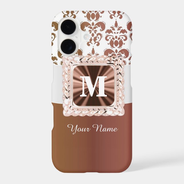 Brown and white damask pattern personalized (Back)