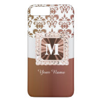 Brown and white damask pattern personalized