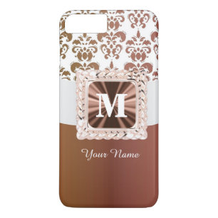 Brown and white damask pattern personalized Case-Mate iPhone case