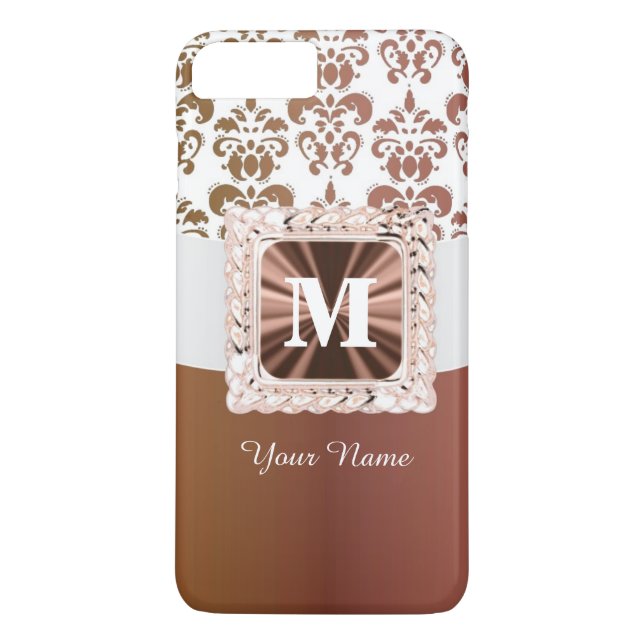 Brown and white damask pattern personalized Case-Mate iPhone case (Back)