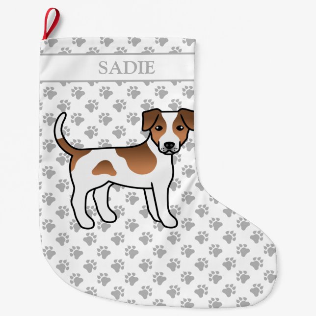 Brown And White Danish-Swedish Farmdog & Name Large Christmas Stocking (Front)
