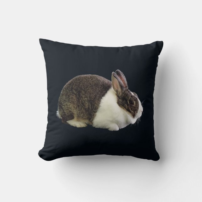Brown and White Dutch Rabbit Throw Pillow (Front)