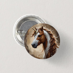 Brown And White Fantasy Unicorn,  1 Inch Round Button