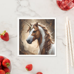 Brown And White Fantasy Unicorn,  Napkin