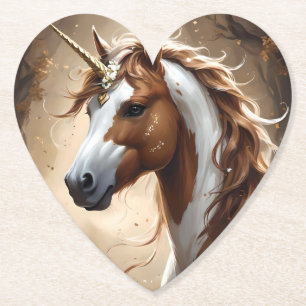 Brown And White Fantasy Unicorn,  Paper Coaster