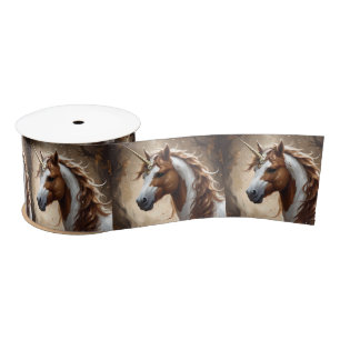 Brown And White Fantasy Unicorn,  Satin Ribbon