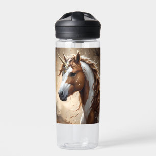 Brown And White Fantasy Unicorn,  Water Bottle