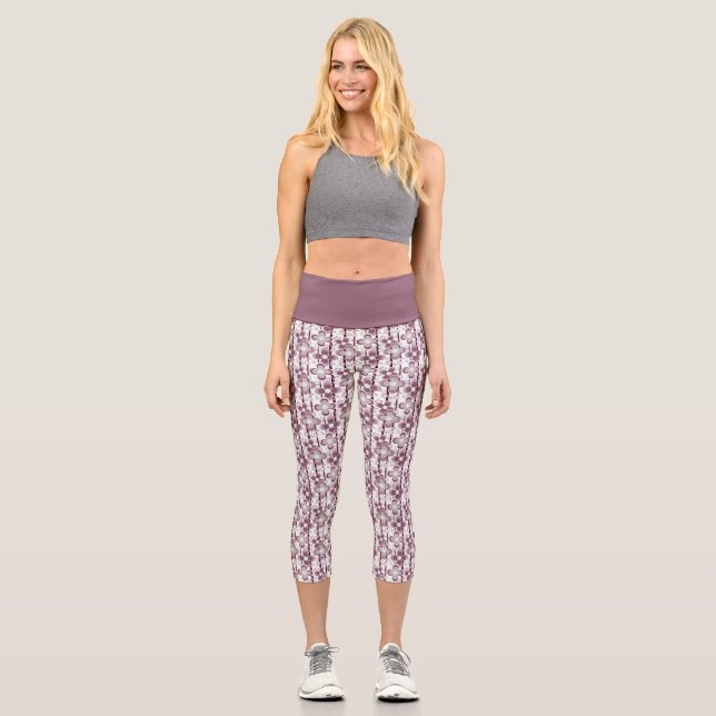 brown and white floral pattern capri leggings (Front)