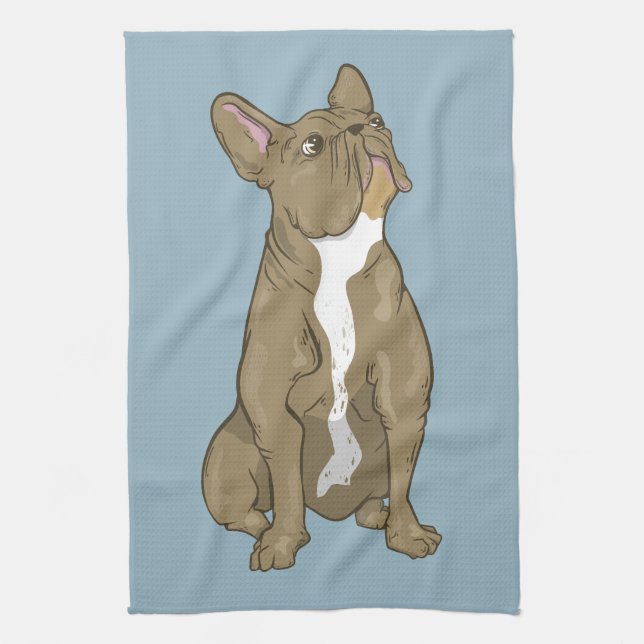Brown and white french bulldog kitchen towel (Vertical)
